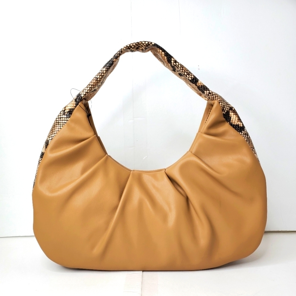 INC International Concepts  Women's Camel Leather Snake Trim Hobo Purse - Picture 2 of 11